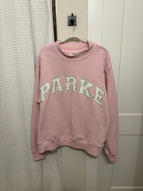 Parke Tops - NWT Parke Baby Pink Varsity Mock Neck Cozy Sweatshirt